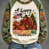 Happy HalloThanksMas Turkey Sweatshirt Funny Hybrid Holiday Womens Apparel Christmas Gifts
