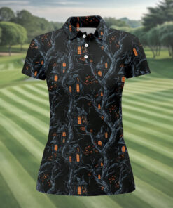 Haunted House Halloween Polo Shirt Spooky Spider Web Ghost Womens Merch Gifts For Women