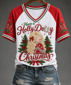 Have A Holly Dolly Christmas V-Neck T-Shirt Country Music Clothing Dolly Parton Xmas Gifts