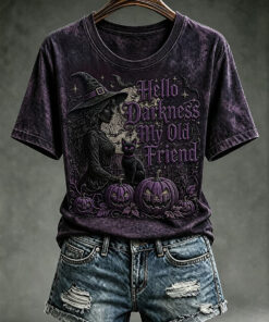 Hello Darkness My Old Friend T-Shirt Witch Halloween Clothes Spooky Forest Gifts For Her