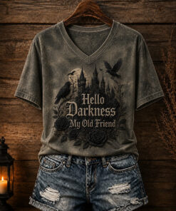 Hello Darkness My Old Friend V-Neck T-Shirt Gothic Womens Apparel Halloween Gifts For Her