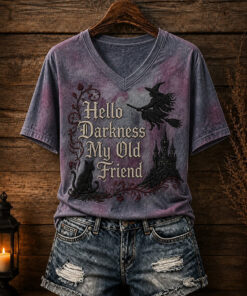 Hello Darkness My Old Friend V-Neck T-Shirt Grunge Womens Apparel Halloween Great Gifts For Her