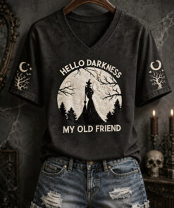 Hello Darkness My Old Friend V-Neck T-Shirt Halloween Witch Womens Clothes Gifts For Her