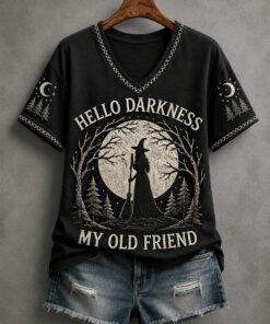 Hello Darkness V-Neck T-Shirt Witch Halloween Womens Clothing Gifts For Sister