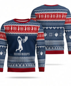 HO HO HOOPS Men's Basketball Ugly Sweater Funny Holiday Christmas Clothing Gift For Hoopers