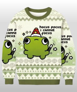 Hocus Pocus I Cannot Focus Ugly Sweater Funny Green Frog Holiday Merch Christmas Gifts