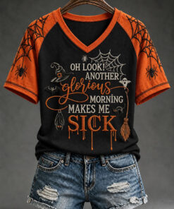Hocus Pocus Merch Oh Look Another Glorious Morning V-Neck T-Shirt 1993 Halloween Movie Gifts
