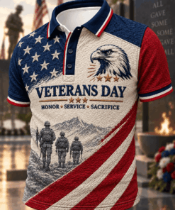 Honor The Veterans Polo Shirt Proud US Bald Eagle US Flag Apparel Veterans Day Gifts