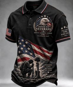 Honor The Veterans Polo Shirt US Bald Eagle US Flag Apparel Patriotic Military Gifts