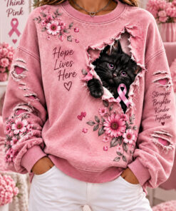 Hope Lives Here Merch Breast Cancer Sweatshirt Warrior Inspirational Survivor Gifts