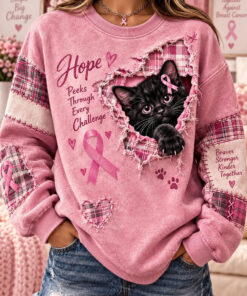Hope Peeks Through Every Challenge Merch Pink Ribbon Sweatshirt Cancer Awareness Gifts