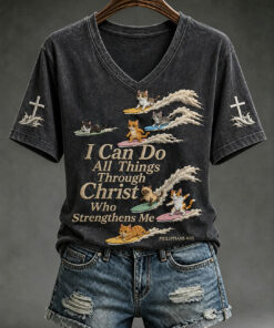 I Can Do All Things Through Christ V-Neck T-Shirt Philippians 4 13 Scripture Merch Faith Gifts