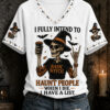 I Fully Intend To Basic Witch V-Neck T-Shirt Halloween Apparel Skeleton Witch Gifts For Her