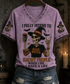 I Fully Intend To Basic Witch V-Neck T-Shirt Halloween Apparel Spooky Season Gifts For Her