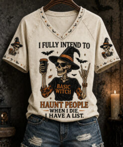 I Fully Intend To Basic Witch V-Neck T-Shirt Halloween Skeleton Clothing Spooky Season Gifts