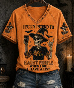 I Fully Intend To Basic Witch V-Neck T-Shirt Halloween Womens Clothing Spooky Gifts Her