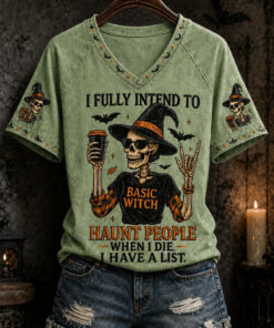 I Fully Intend To Haunt People V-Neck T-Shirt Halloween Womens Apparel Gifts For Girlfriend
