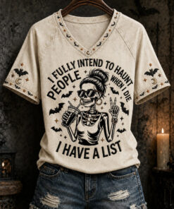 I Fully Intend To Haunt People V-Neck T-Shirt Skeleton Witch Womens Apparel Halloween Gifts