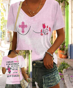 I Wear Pink For Myself My Scars Tell A Story V-Neck Shirt Apparel For Women - Homegiftaura