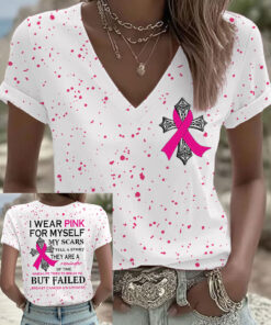 I Wear Pink For Myself My Scars Tell A Story V-Neck Shirt Clothing Gifts For Friends - Homegiftaura