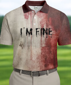 I'm Fine Bloody Halloween Golf Polo Shirt Zombie Blood Mens Clothes Gift For Husband