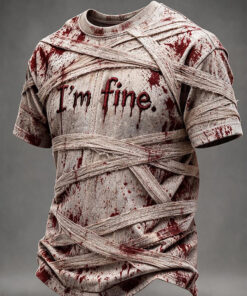 I'm Fine Bloody Mummy Halloween T-Shirt Zombie Spooky Season Clothes Creepy Halloween Gift