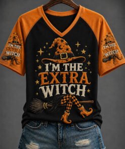 I'm The Extra Witch V-Neck T-Shirt Halloween Pumpkin Clothing Gifts For Wife