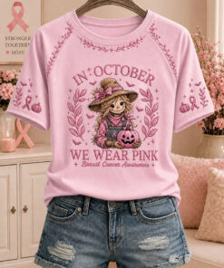 In October We Wear Pink Breast Cancer Awareness T-Shirt Breast Cancer Awareness Clothes Gift