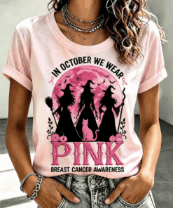 In October We Wear Pink Breast Cancer Awareness T-Shirt Breast Cancer Awareness Tee Spooky Gift