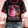 In October We Wear Pink Breast Cancer Awareness T-Shirt Breast Cancer Halloween Tee Gift