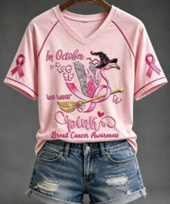 In October We Wear Pink Breast Cancer Awareness V-Neck Shirt Breast Cancer Awareness Clothes