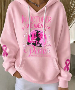 In October We Wear Pink Hoodie Breast Cancer Awareness Halloween Clothes Gifts For Her
