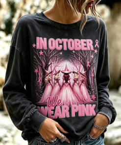 In October We Wear Pink Merch Halloween Pink Sweatshirt Gifts For Mum