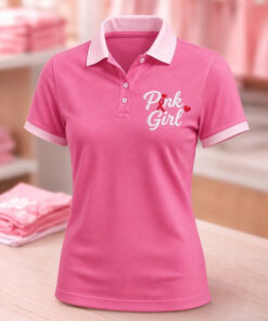 In October We Wear Pink Merch Pink Girl Polo Shirt Breast Cancer Gifts