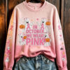 In October We Wear Pink Sweatshirt Breast Cancer Awareness Clothing Apparel For Spooky Lover