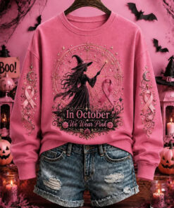 In October We Wear Pink Sweatshirt Breast Cancer Awareness Merch Gifts For Wife