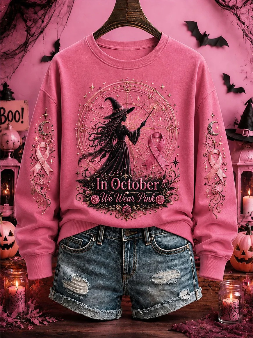 In October We Wear Pink Sweatshirt Breast Cancer Awareness Merch Gifts For Wife