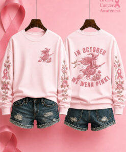 In October We Wear Pink Sweatshirt Breast Cancer Awareness Month Merch Halloween Gifts For Her