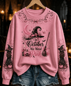 In October We Wear Pink Sweatshirt Halloween Pink Merch Halloween Gifts For Girlfriend