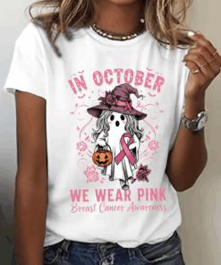 In October We Wear Pink T-Shirt Breast Cancer Awareness Clothing For Her - Homegiftaura