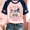 In October We Wear Pink T-Shirt Breast Cancer Awareness Halloween Clothing Presents For Women