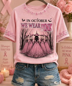 In October We Wear Pink T-Shirt Breast Cancer Awareness Halloween Merch Cancer Fighter Gift