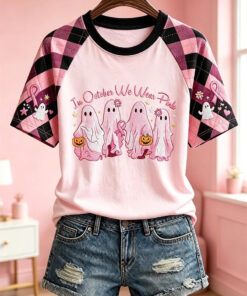 In October We Wear Pink T-Shirt Breast Cancer Awareness Halloween Tee Best Halloween Apparel