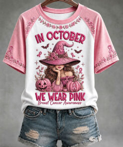 In October We Wear Pink T-Shirt Breast Cancer Awareness Merch Gifts For Her
