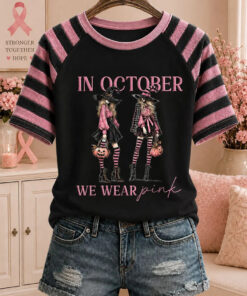 In October We Wear Pink T-Shirt Halloween Breast Cancer Merch Spooky Gifts For Her