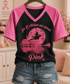In October We Wear Pink V-Neck Shirt Breast Cancer Awareness Clothing Best Gifts For Wife