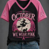 In October We Wear Pink V-Neck Shirt Breast Cancer Awareness Halloween Tee Halloween Gift Ideas
