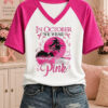 In October We Wear Pink V-Neck Shirt Breast Cancer Awareness Merch Best Halloween Apparel Ideas