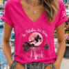 In October We Wear Pink V-Neck T-Shirt Breast Cancer Awareness Halloween Cancer Survivor Gift