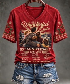 It's A Wonderful Life V-Neck T-Shirt 80Th Anniversary Merch Christmas Movie Fan Gifts
